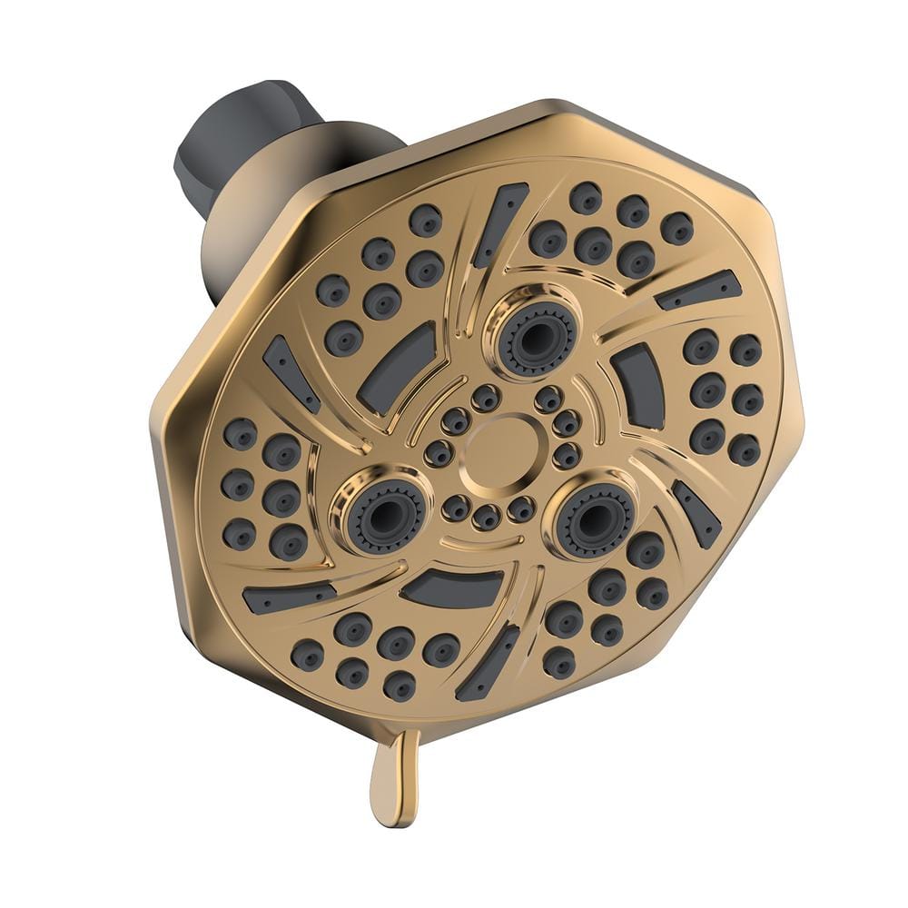 Glacier Bay Fairpark 5-Spray Patterns with 4.7 in. Tub Wall Mount Single Fixed Shower Head in Matte Gold