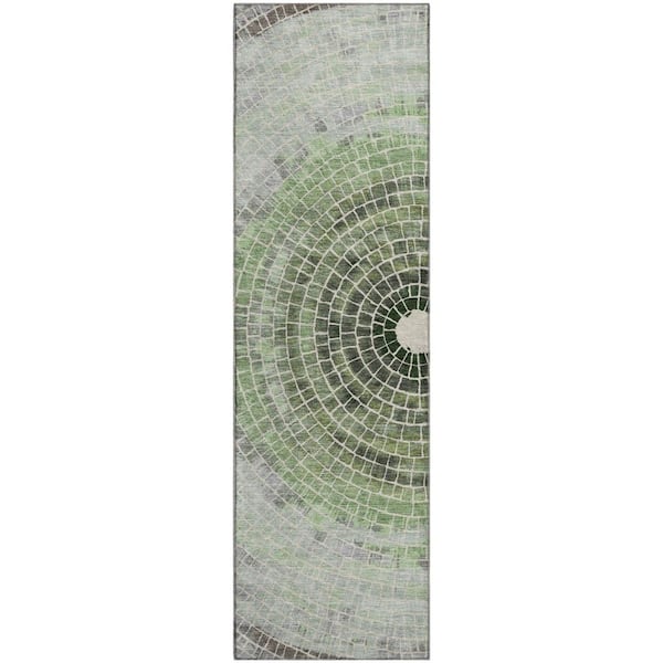 Mayfield Premium Machine Washable Abstract AMF2524 Aloe 2 ft. x 7 ft. Runner Rug