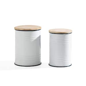 19.29 in. W hite Metl Storage Accent Table or Stool with Solid Wood Lid (Set of 2)