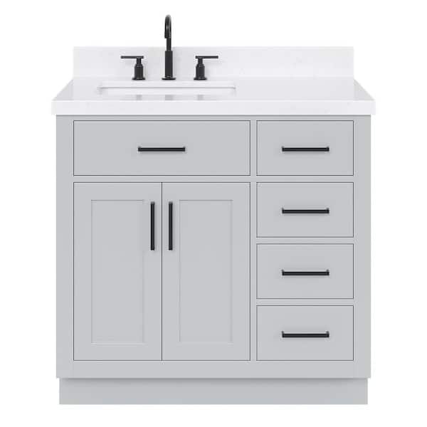 Hepburn 36 in. W x 22 in. D x 36 in. H Single Sink Freestanding Bath Vanity in Gray with Carrara Quartz Top