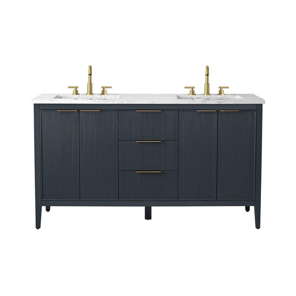 Emma 60 in. W Bath Vanity in Vintage Blue with Engineered Stone Top in Arabescato with White Sinks price history on PriceWatchPro