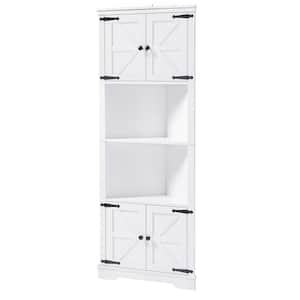 26 in. W x 13.9 in. D x 67 in. H Freestanding White Corner Linen Cabinet with Doors and Adjustable Shelf
