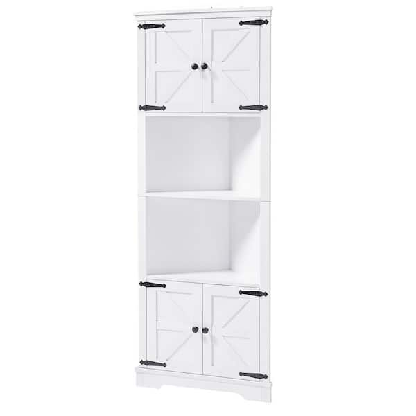 Nestfair 26 in. W x 13.9 in. D x 67 in. H Freestanding White Corner Linen Cabinet with Doors and Adjustable Shelf