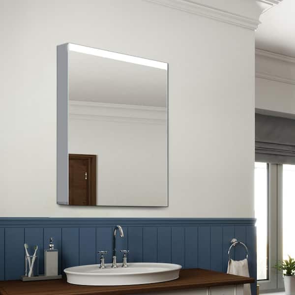 INSTER 20 in.W x 30 in.H Silver Surface Mount Single Door LED Double Sided Mirror Medicine Cabinet with Mirror Door Right Open