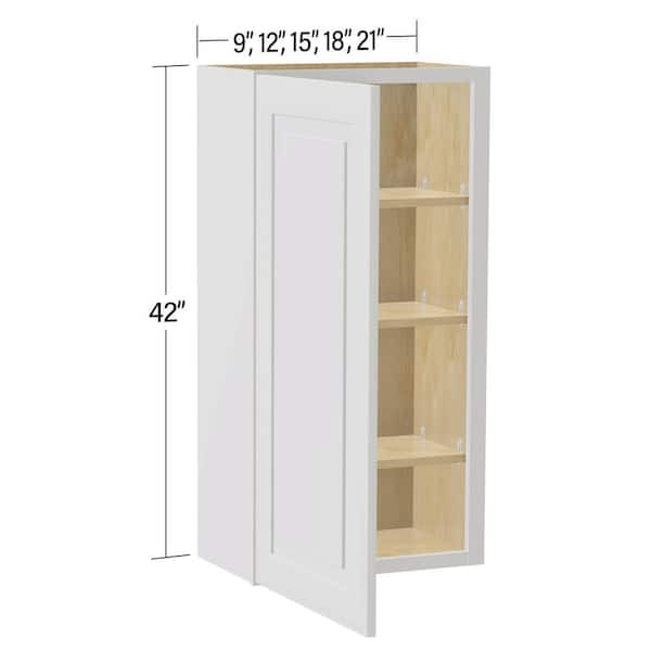 Home Decorators Collection Grayson Pacific White Painted Plywood Shaker Assembled Wall Kitchen Cabinet Soft Close 21 in W x 12 in D x 42 in H