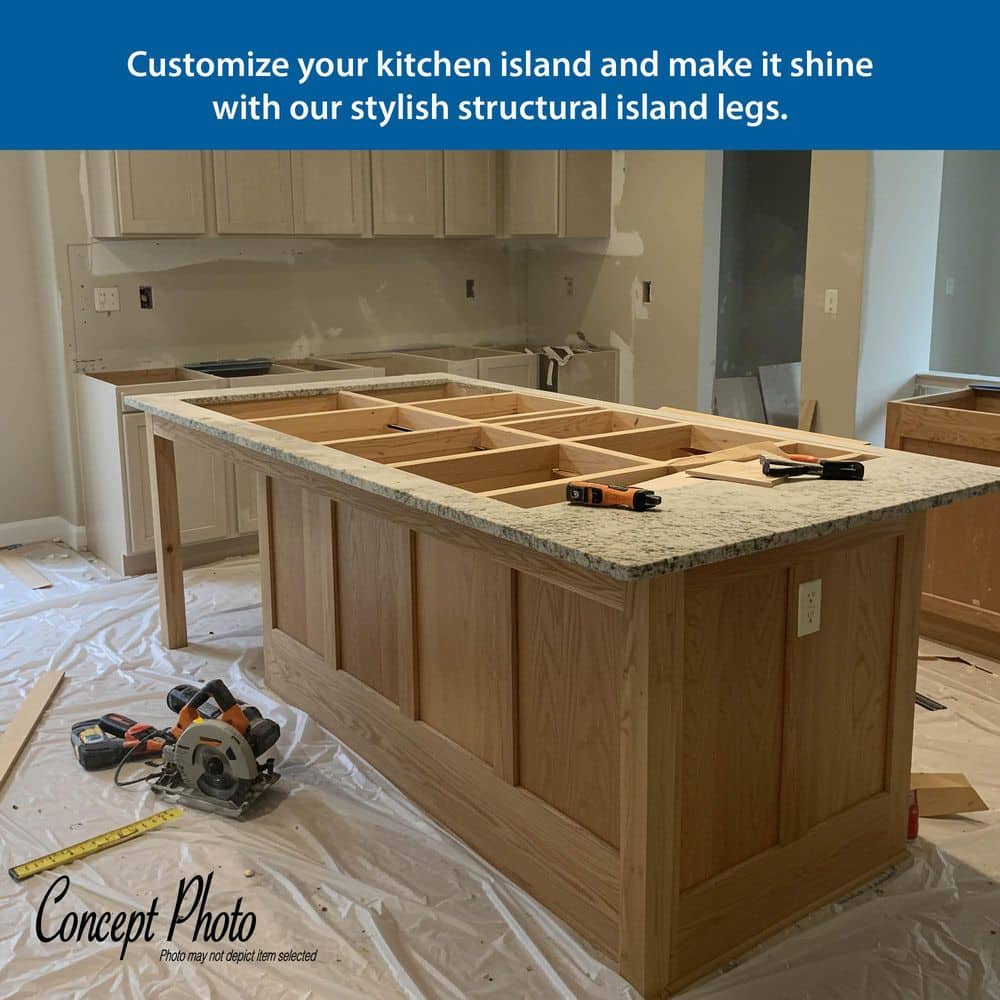 Elegant 35'' Unfinished Rubberwood Half Round Kitchen Island Leg