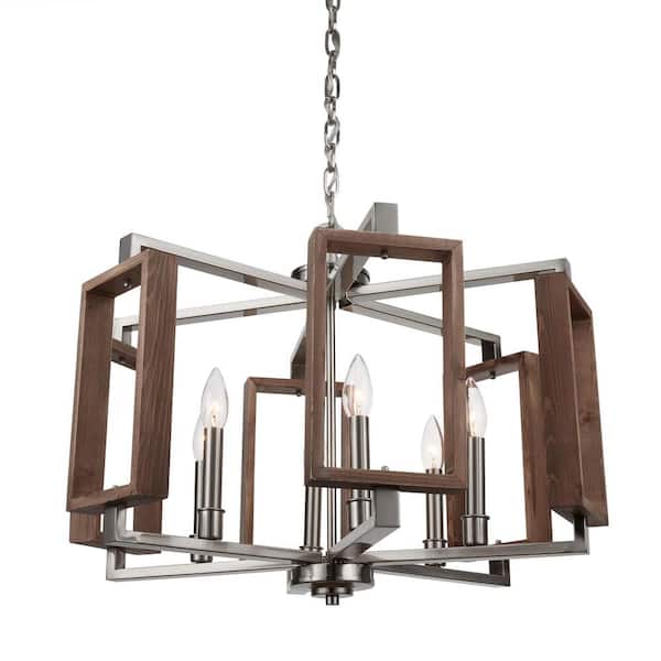 Home Decorators Collection Zurich 6 Light Brushed Nickel Chandelier With Wood Accents Hd 1253bn The Depot - Home Decorators Collection 6 Light Chandelier Zurich