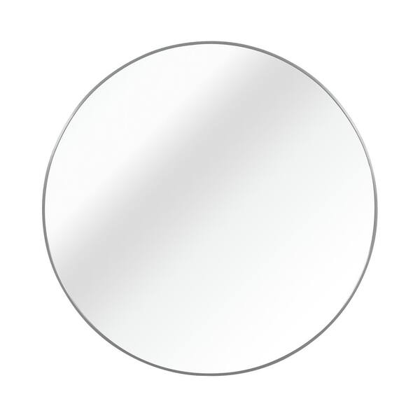Unbranded Silver 42 in. W x 42 in. H Metal Framed Round Bathroom Mirror