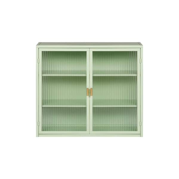 Unbranded 27.60 in. W x 9.10 in. D x 23.60 in. H Glass Door Bathroom Storage Wall Cabinet in Mint Green With Detachable Shelves