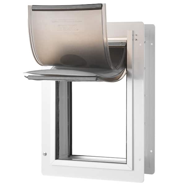 Pet Door, 9.29 x 13.19 in. Metal Frame with Lock and 3-Flap System, Weatherproof Doggy Door, Wall Mounted, White-Small