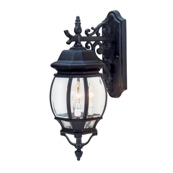 Bel Air Lighting Francisco 21 in. 3-Light Black Lantern Outdoor Wall Light Fixture with Clear Glass