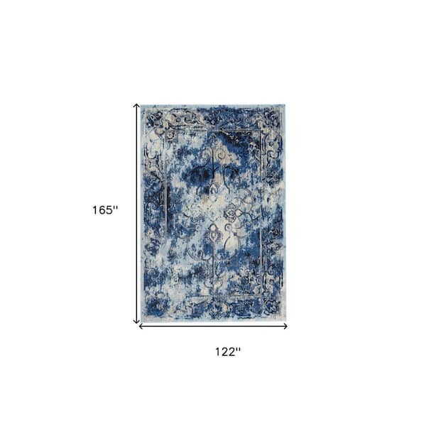10 ft. x 14 ft. Blue, Ivory Floral Area Rug