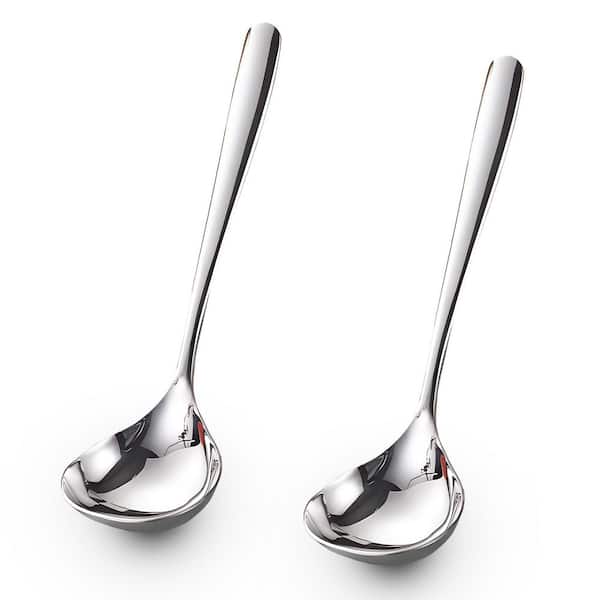 2-Pack 8 in. Silver Gravy Ladle, Stainless Steel Soup Ladle, Small Soup Ladle, Sauce Ladle for Stirring, Dishwasher Safe