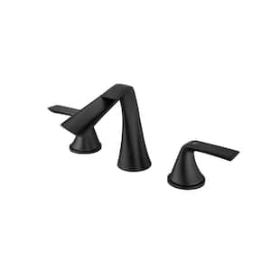 8 in Widespread Double Handle 3-Hole Waterfall Bathroom Faucet in Matte Black Bath Sink Lavatory Supply Lines Hose
