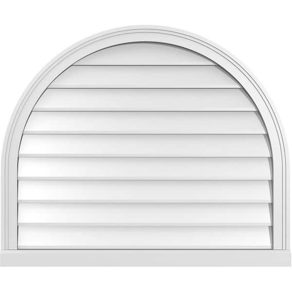 Ekena Millwork 36 in. x 30 in. Round Top Surface Mount PVC Gable Vent: Decorative with Brickmould Sill Frame