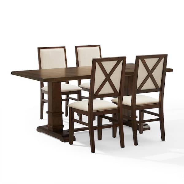 Joanna Dark Oak 5-Piece Dining Table Set with Upholstered Chairs