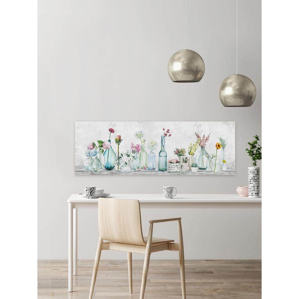 Springtime Pastel Flowers in Glass Vases Canvas Print