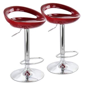 29 in Cherry and Chrome Low Back Plastic Bar Stool with Adjustable Height (Set of 2)