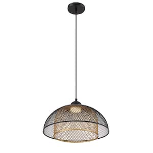Kenmore Integrated LED Black and Gold Center Bowl Pendant with Black/Gold Metal Wire
