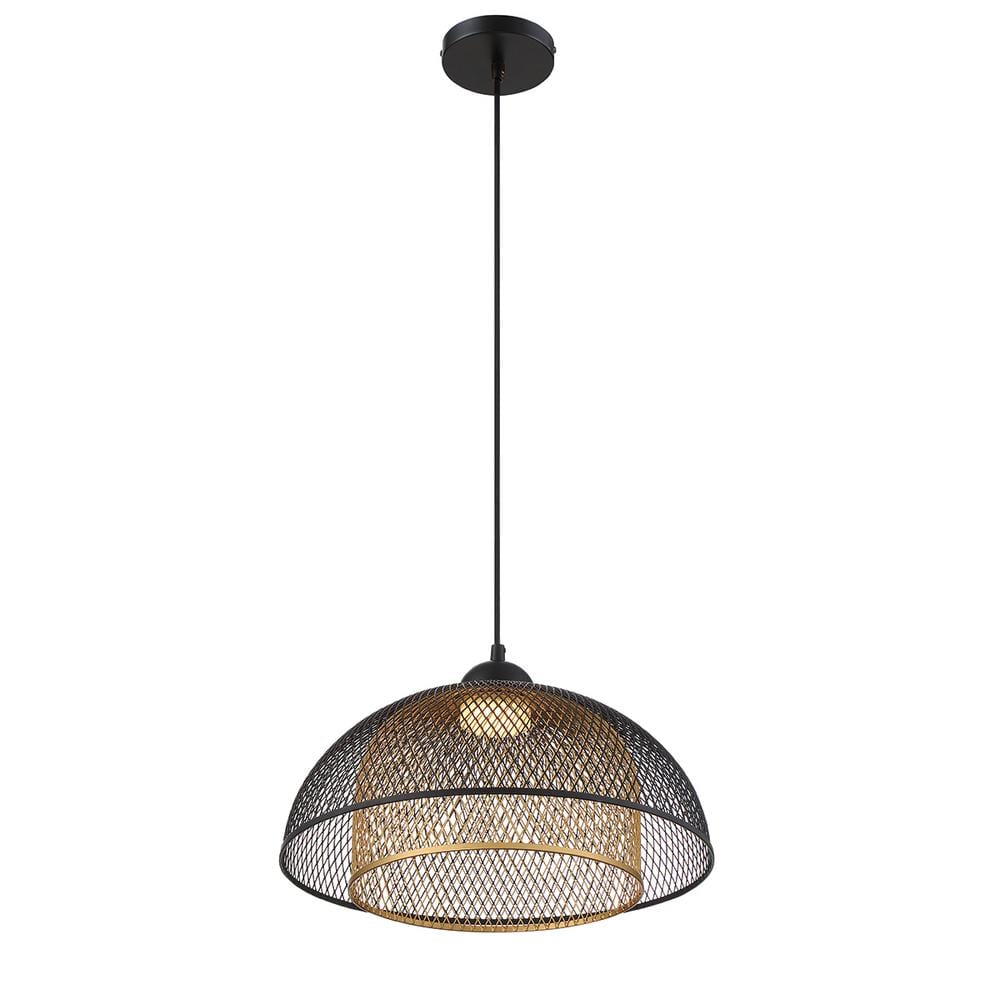 Kenmore Black and Gold LED Drum Pendant with Dimmable Light