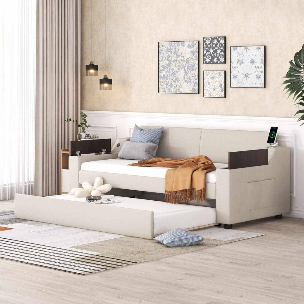 Beige Twin Size Upholstery Daybed with Storage Arms price history on PriceWatchPro