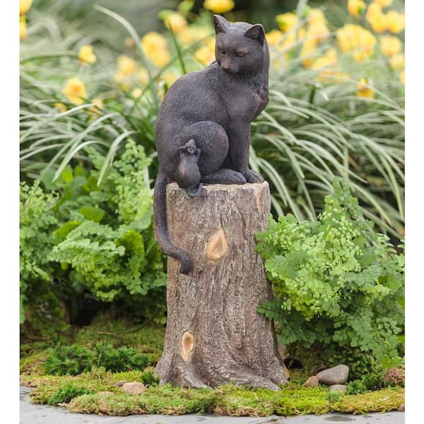 Evergreen Enterprises Cat and Mouse on Stump Resin Garden Statue