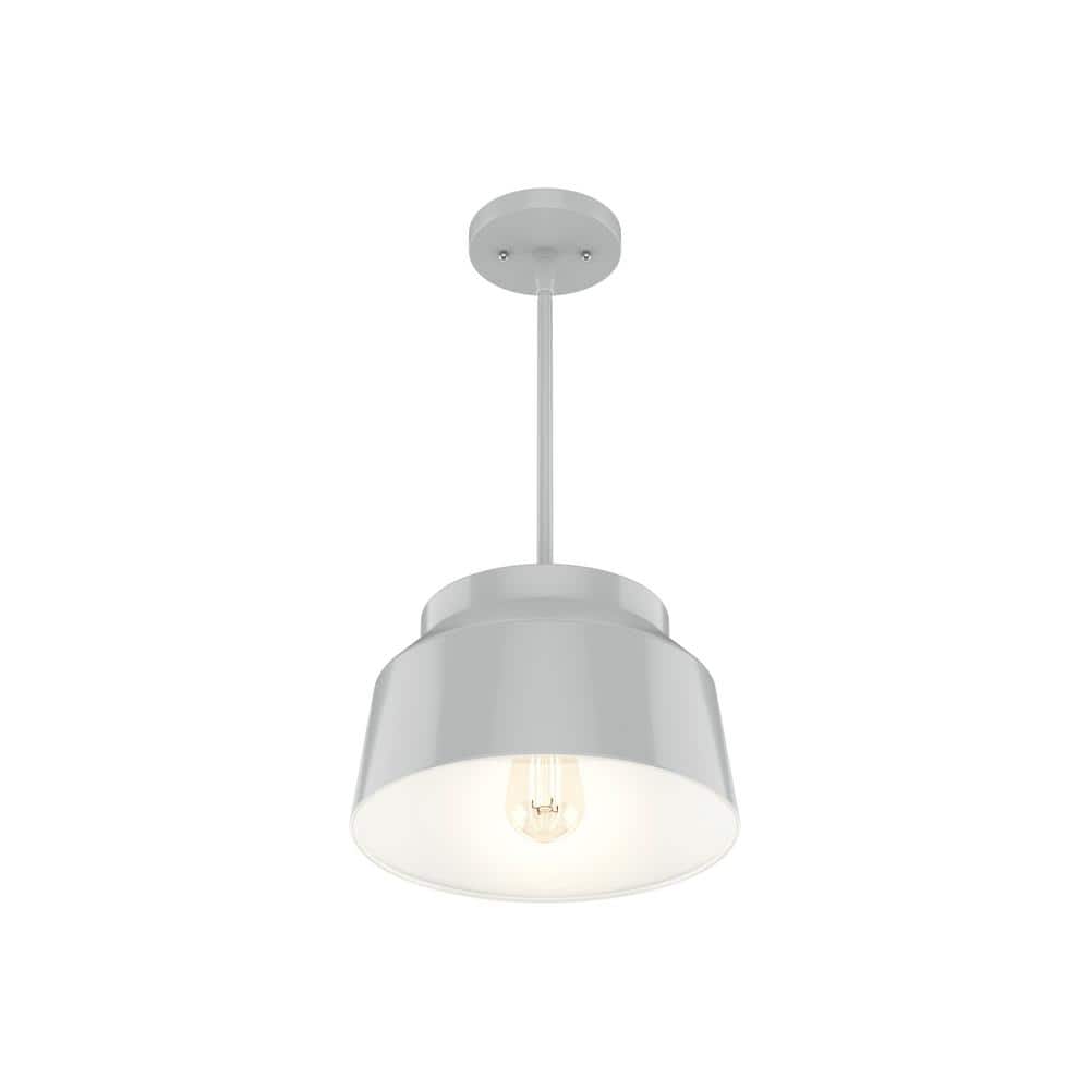 Mid-Century Modern Dove Grey Aluminum Pendant Light with Glass Shading