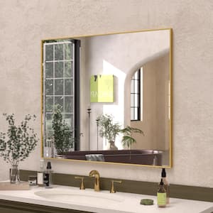 Sight 36 in. W x 30 in. H Rectangular Framed Wall Bathroom Vanity Mirror in Brushed Gold