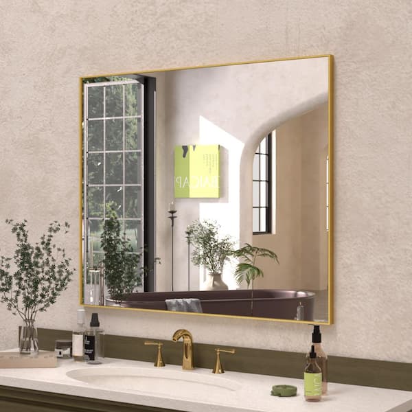 Hermitage Bath Sight 36 in. W x 30 in. H Rectangular Framed Wall Bathroom Vanity Mirror in Brushed Gold