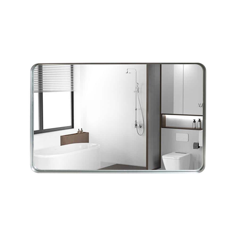 36 in. W x 30 in. H Silver Rectangular Framed Wall Mounted Bathroom Vanity 