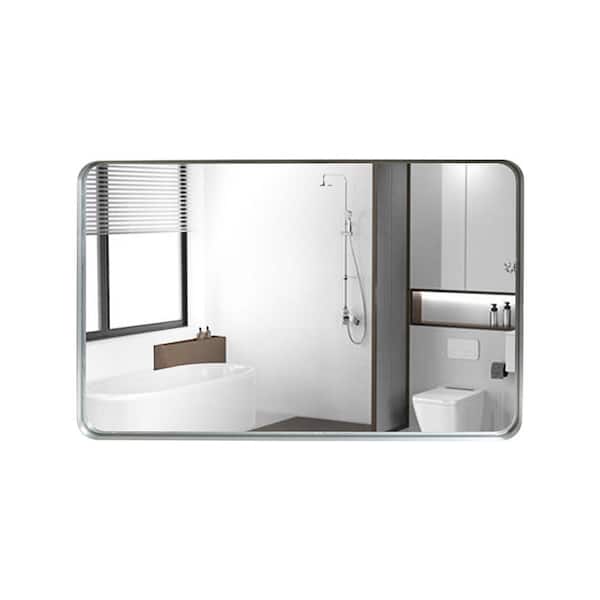 Unbranded 36 in. W x 30 in. H Silver Rectangular Framed Wall Mounted Bathroom Vanity Mirror Square Angle Metal Frame Hanging