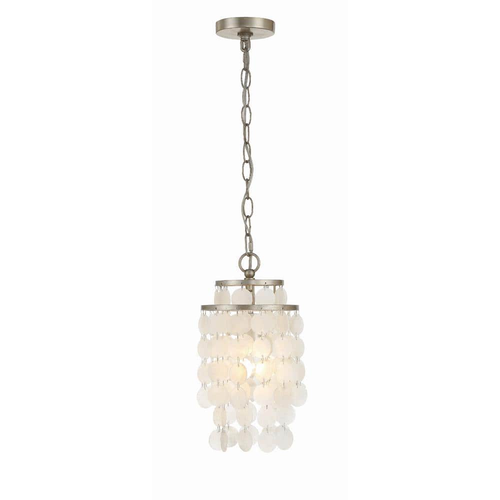 Antique Silver Mini Chandelier with Capiz Shell Accents - 7'' W x 14.5'' H
