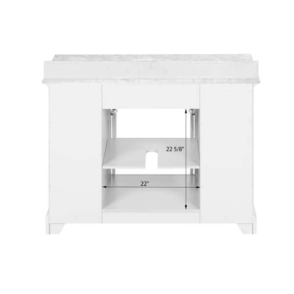 Windlowe 49 in. Single Sink White Bath Vanity with White Carrara Marble Top and Additional Black hardware