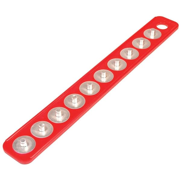Triton Products MagClip 1/2 in. Drive 1-7/8 in. x 16-5/8 in. Red Magnetic Socket Holder Strip and 10 Interchangeable Pegs