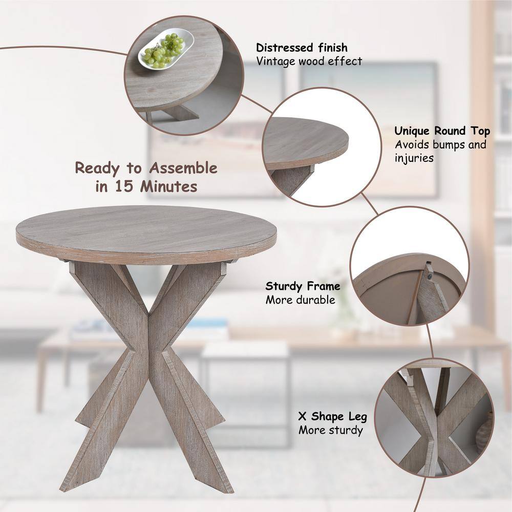 Vintage Grey Round Wood Cross Leg End Table