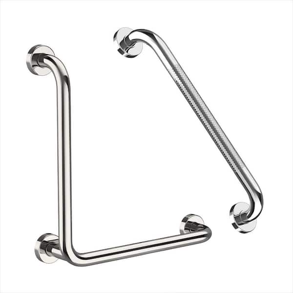 16 in. Stainless Steel L-Shaped Shower Grab Bar Wall Mounted Balance Support Assist Handle for Senior Polished Chrome