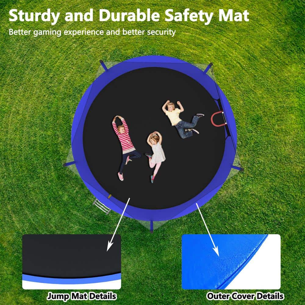 14 ft Blue Round Outdoor Trampoline with Enclosure Net and Ladder
