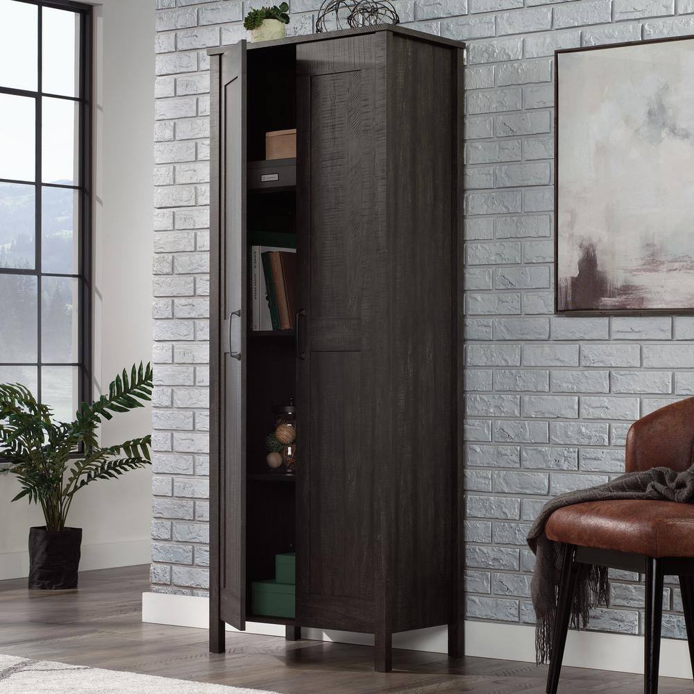 Tall Dark Brown MDF Living Room Cabinet with Adjustable Shelving