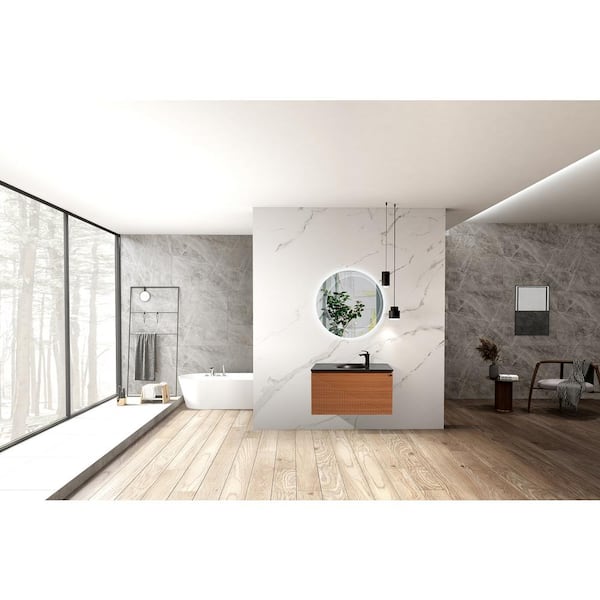 George William Cabinetry Bergen 35.6 in. W x 20.5 in. D. x 18.2 in. H Wall Hung Bathroom Vanity Set with Black Quartz Sand Integrated Single Sink