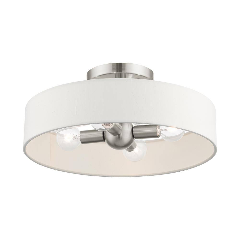 Venlo Brushed Nickel 4-Light Drum Semi-Flush Mount with Off-White Shade