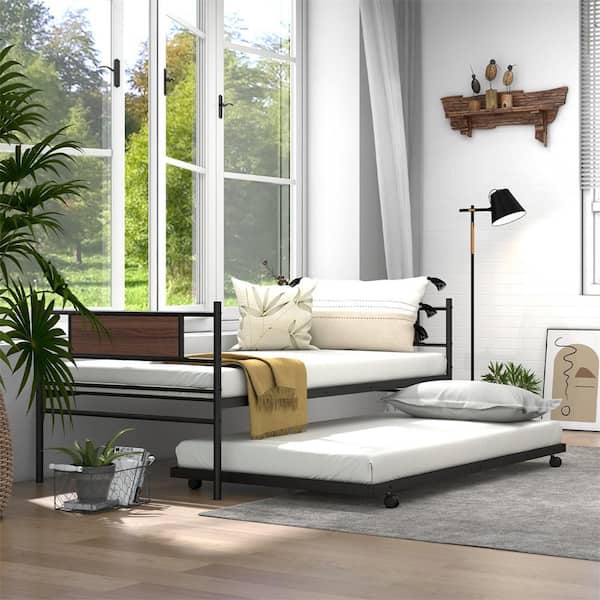 Costway Black Twin 2-in.-1 Daybed Frame with Trundle Bed Set Costway Black Twin 2-in.-1 Daybed Frame with Trundle Bed Set