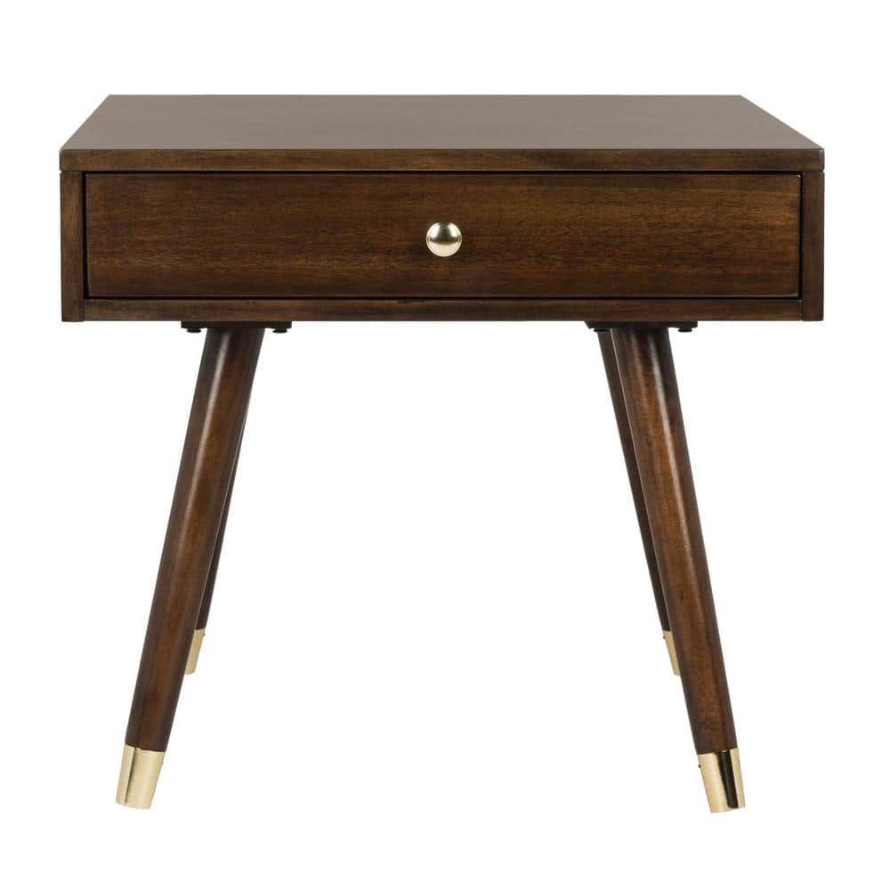 Transitional Square Wood & Metal End Table with Gold Accents