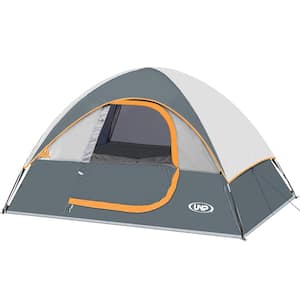 9 ft. x 7 ft. 4 Person Gray Camping Tent with Rainfly Easy Set Up-Portable Dome