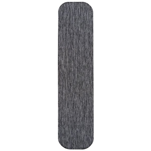 Miles Modern Minimalist Radius Corner Solid Dark Gray 2 ft. x 8 ft. Indoor/Outdoor Shaped Runner Rug