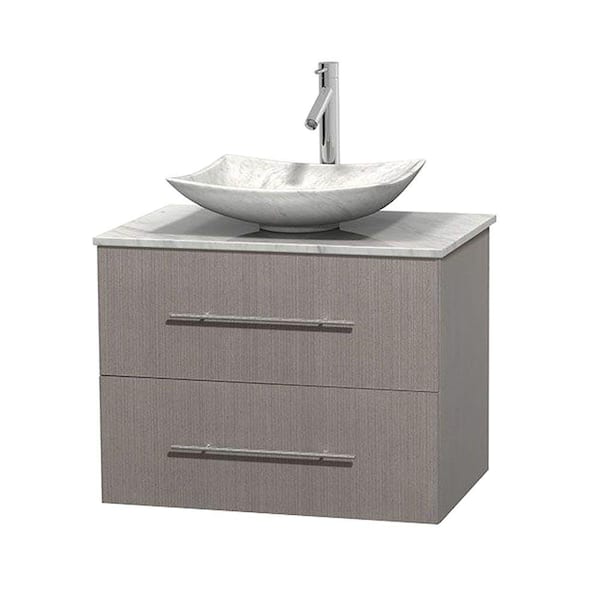 Wyndham Collection Centra 30 in. Vanity in Gray Oak with Marble Vanity Top in Carrara White and Sink
