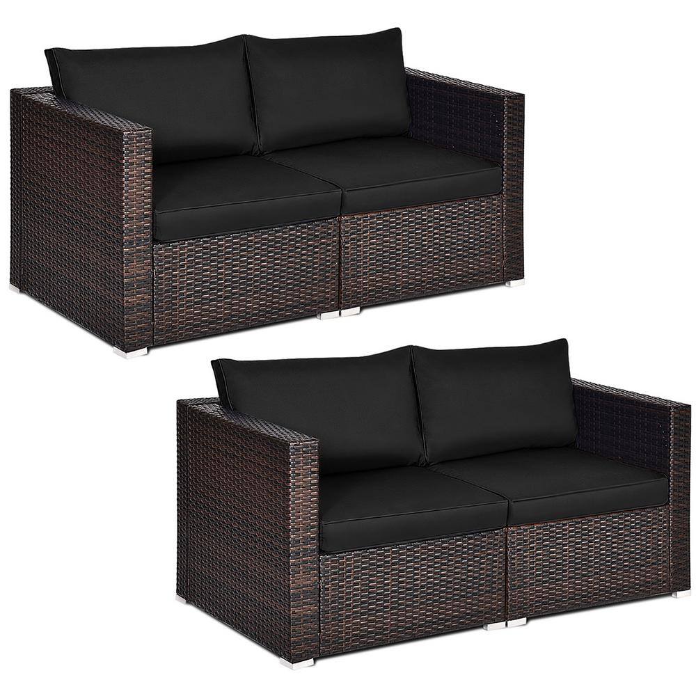Costway 4Piece Wicker Outdoor Sectional Set with Cushion Black Patio Rattan Corner Sofa