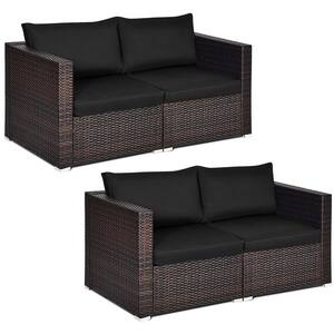 4-Piece Wicker Outdoor Sectional Set with Cushion Black Patio Rattan Corner Sofa Sectional Furniture Set