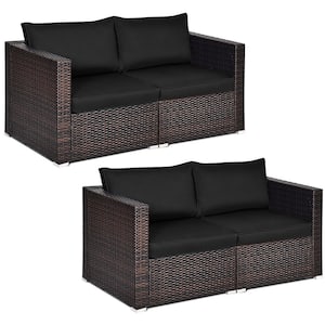 4-Piece Wicker Outdoor Sectional Set with Cushion Black Patio Rattan Corner Sofa Sectional Furniture Set