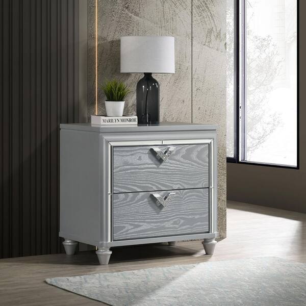 Coaster Veronica Light Silver 2-Drawer Nightstand Bedside