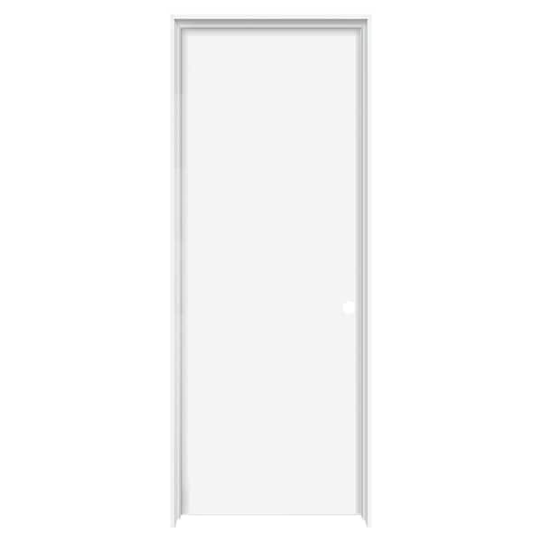 Builders Choice 28 in. x 80 in. Flush Left-Hand Hollow Core White Primed Hardboard Single Prehung Interior Door